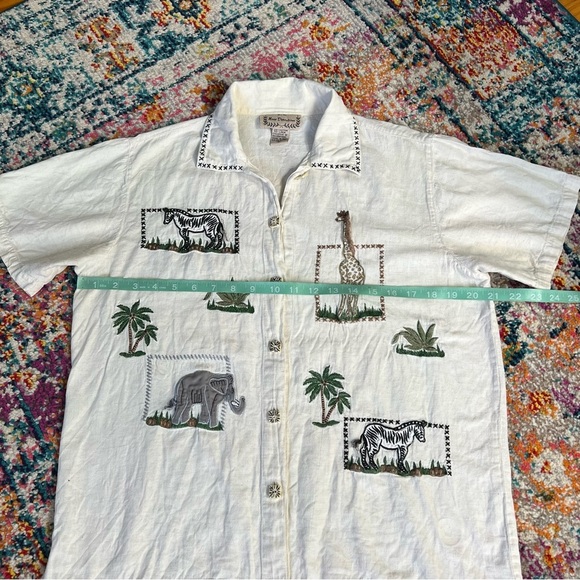 VTG New Directions Safari Print Embroidered Button Shirt Large Linen Cotton - Picture 15 of 16